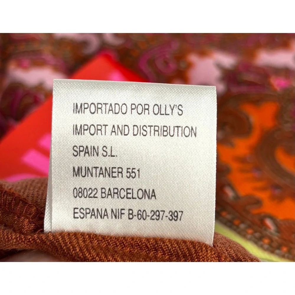 Oilily Paisley Scarf Wrap Brown Pink Orange‎ Gold Embroidery Womens 2029